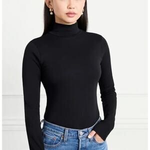 Hill House The Luna Bodysuit Size Small Black Turtleneck Fitted Snap Long Sleeve